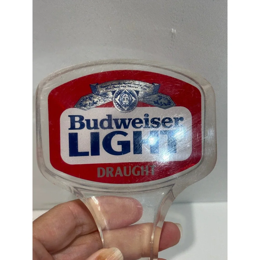 Budweiser Light Beer Tap Handle Unisex Clear Red Draught Acrylic Vintage Bar